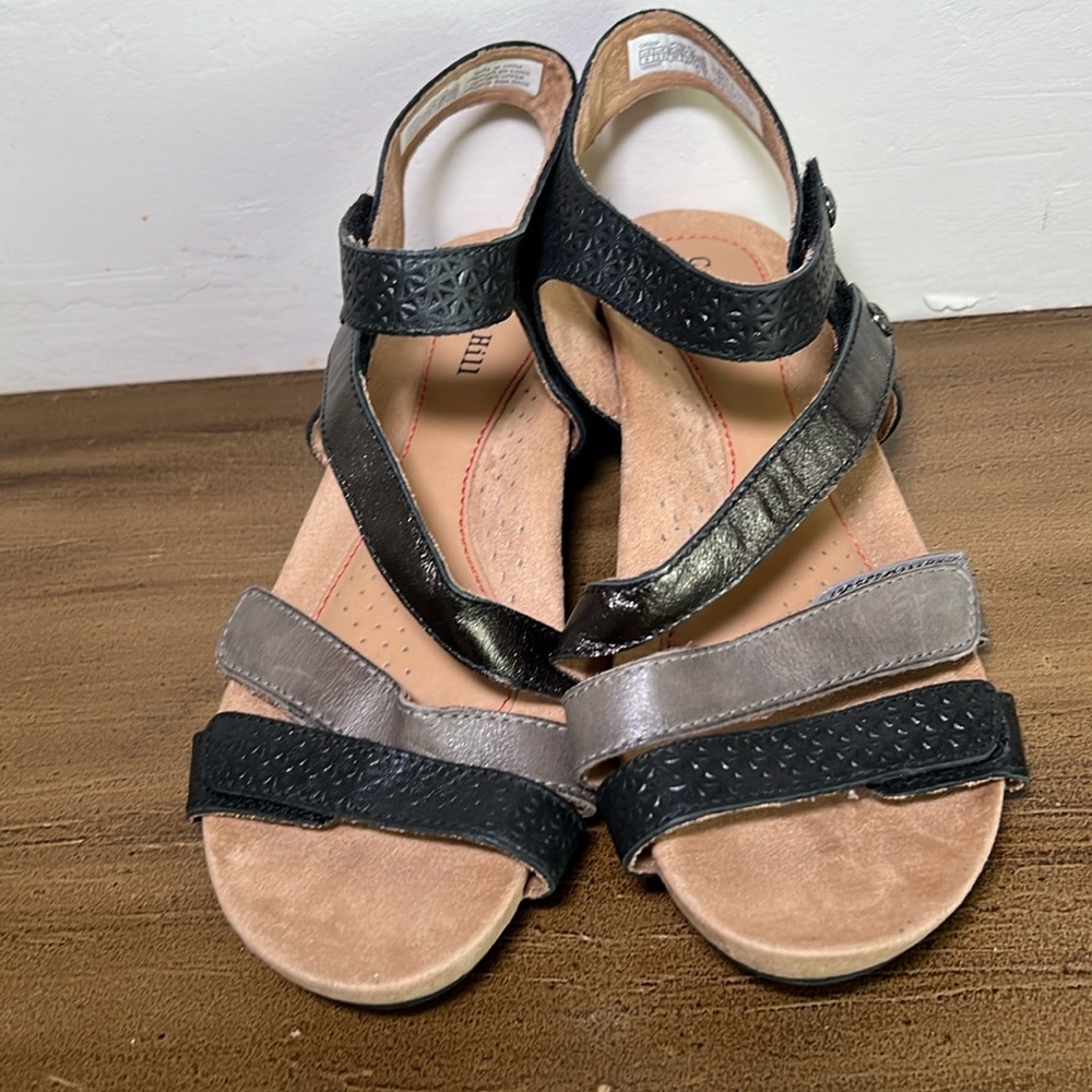 Cobb Hill Black Gray  Leather Sandal Heel Shoes Womens 6M‎